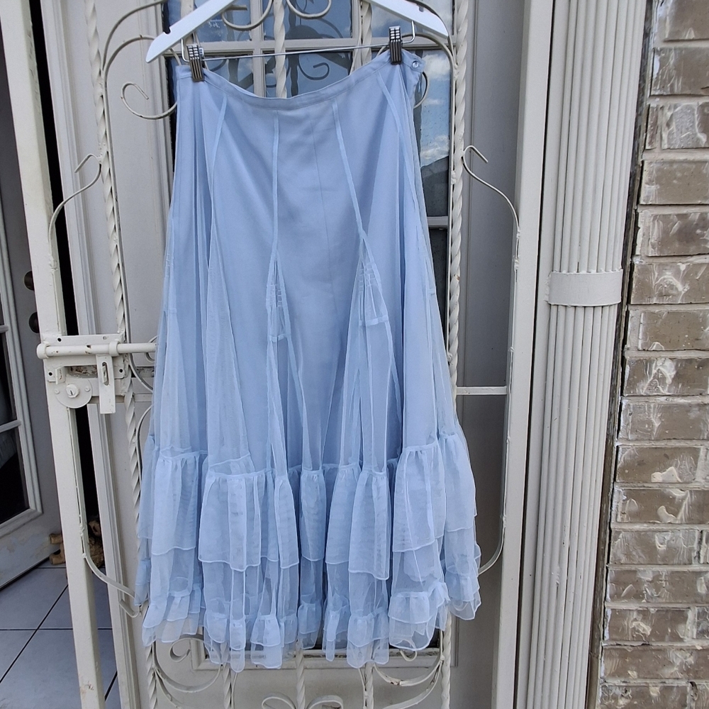 Together Blue Chiffon Ruffel Tiered Mesh High-Waisted Maxi Skirt Women Size 12 - Picture 10 of 16
